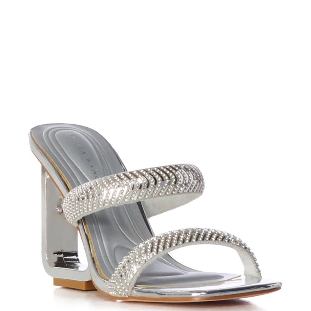 AZALEA WANG Silver Embellished Heel Wedge Sandals